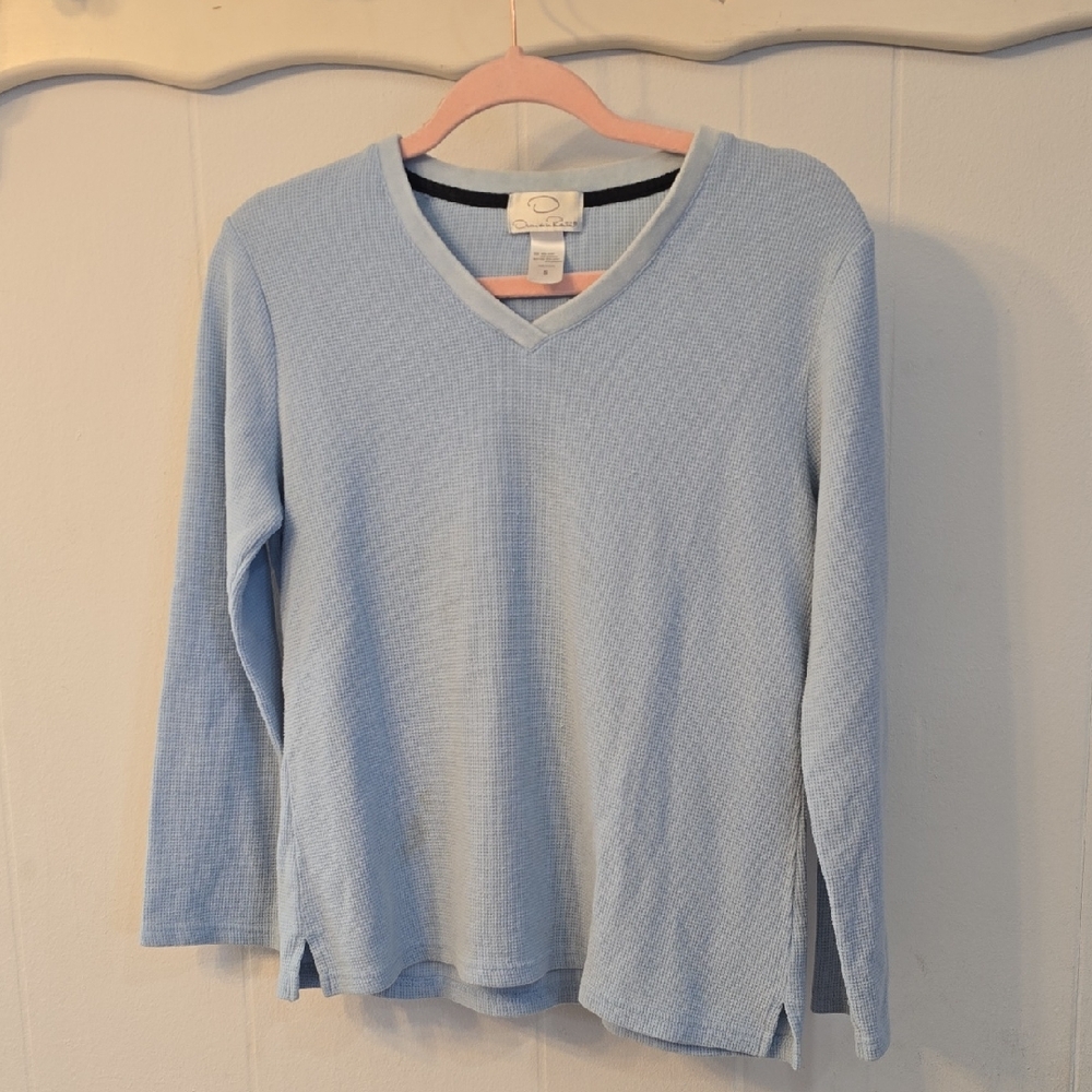 Oscar de la Renta Sky Blue V-Neck Sweater